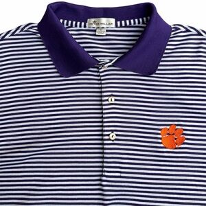 Peter Millar Clemson Tigers Men’s Striped Golf Polo Shirt Large Preppy Active
